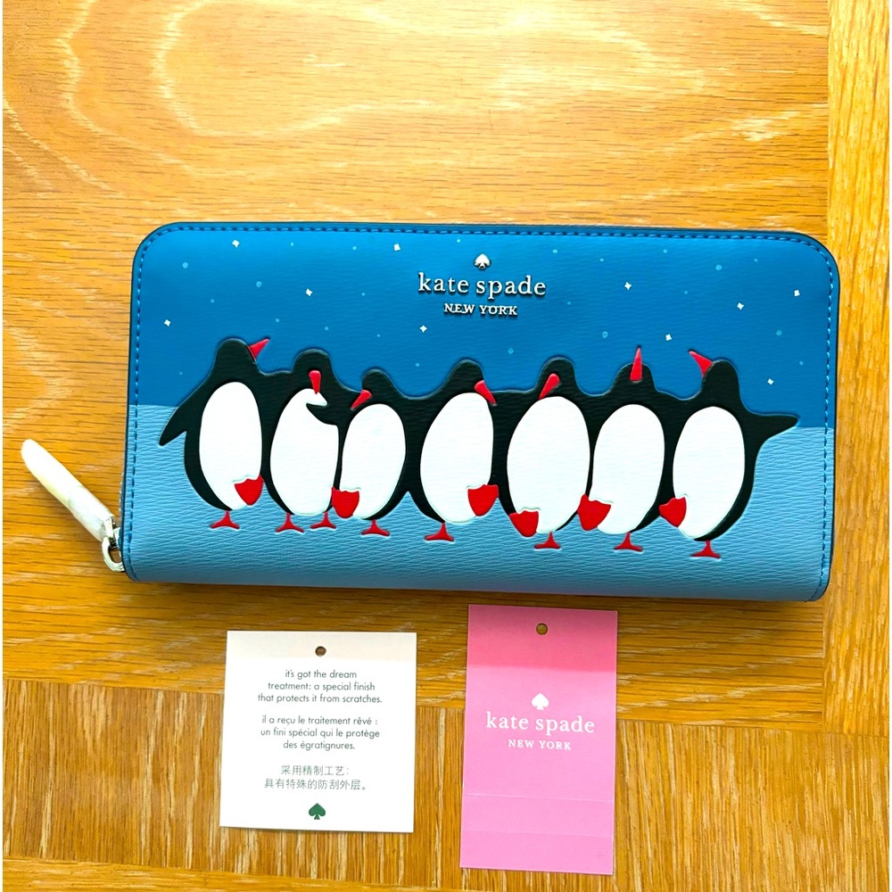 Authentic NWT Kate Spade Arctic Friends Penguin Large Continental Wallet $239